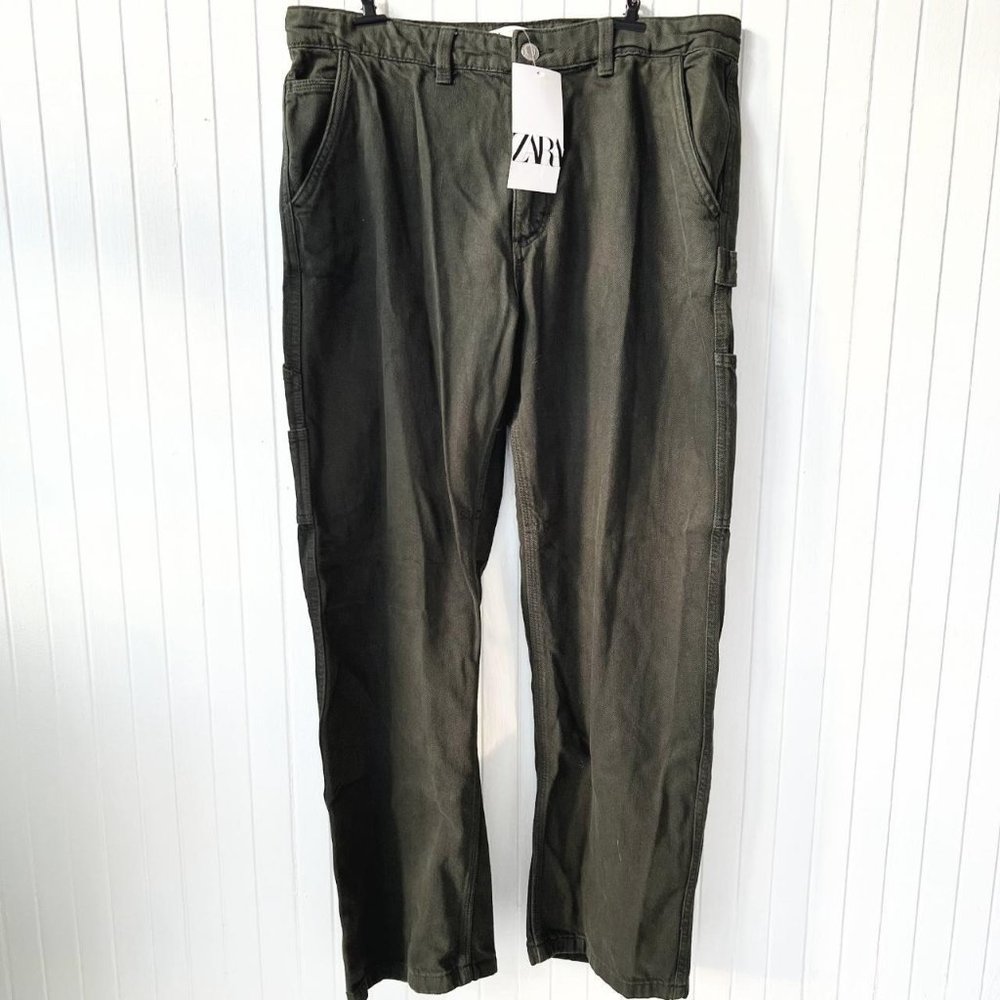 Brand New Zara Cargo Utility Carpenter Canvas Pant Jean Size 14 - Picture 1 of 5